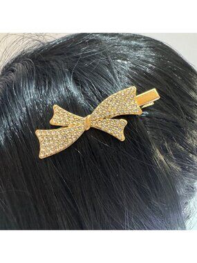 Gold Bow Hair Clip With Rhinestones  Fashion Accessory For All Hair Types
